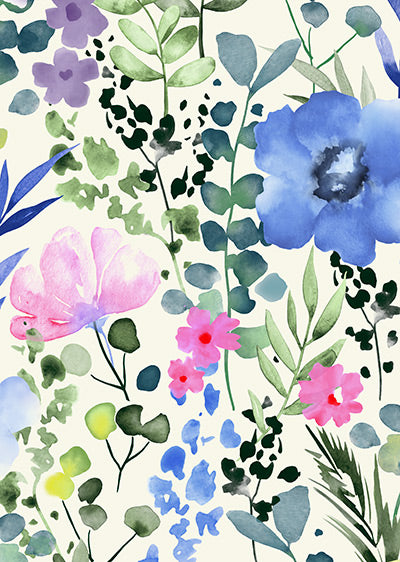 Echantillon papier peint panoramique motif Aquarelle de Fleurs