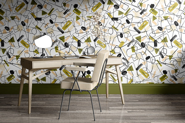 Papier peint Géométrique Vintage Vert Beige Nude
