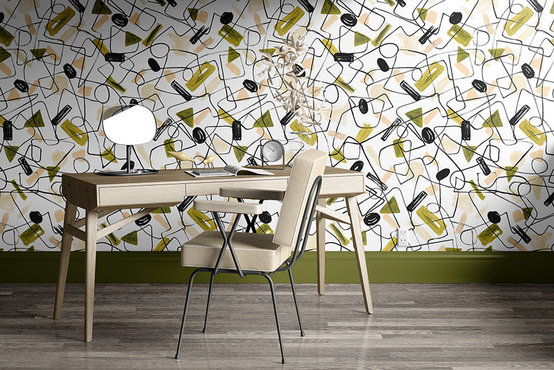 Papier peint Géométrique Vintage Vert Beige Nude