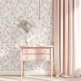 PAPIER PEINT ENFANT - ÉCLOSION FLORALE (FOND ROSE)