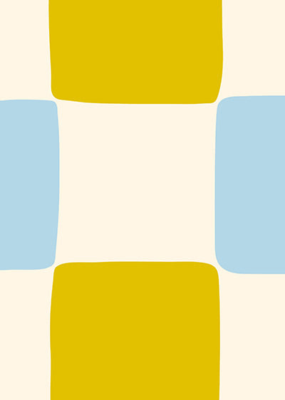 Echantillon papier peint panoramique Carreaux Dessinés Ciel et Moutarde