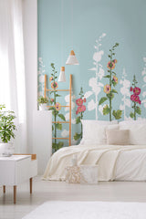 Papier peint fleurs "Les roses trémières"