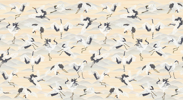 Papier peint Japon Envolée de Grues Neutre