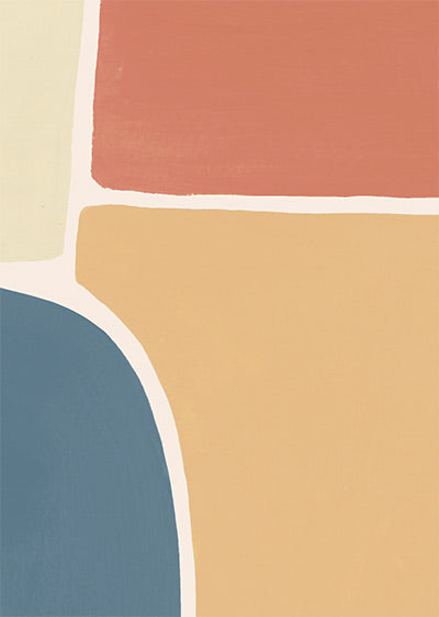 Echantillon Papier peint géométrique - Géo Puzzle Bleu Terracotta