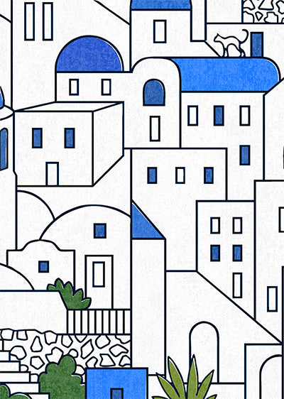 Echantillon papier peint panoramique Santorini Bleu