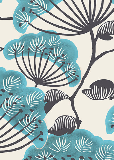 Echantillon papier peint fleur FUJI bleu