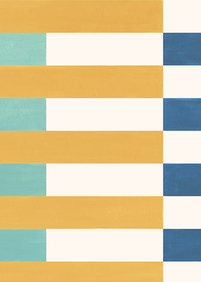 Echantillon papier peint panoramique Rayures Claudie - Bleu Moutarde