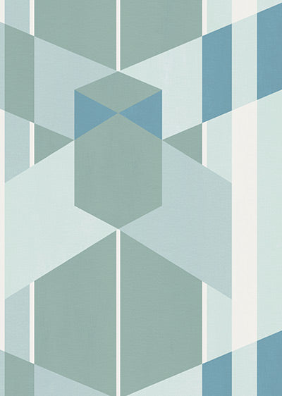 Echantillon papier peint panoramique Marqueterie de Rayures - Bleu Vert