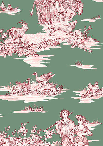 Echantillon Papier peint Toile de Jouy Moderne - Vert