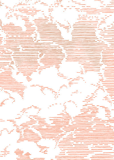 Echantillon papier peint panoramique Gravure Ciel et Nuages Terracotta