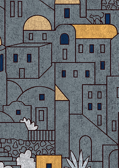 Echantillon papier peint panoramique Santorini Gris et Jaune