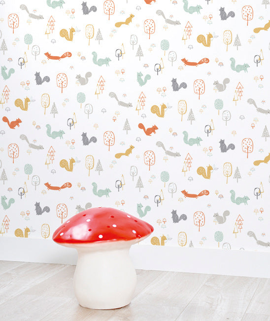 Lot Papier Peint Chambre Bébé Forêt Arbres - 5 rouleaux