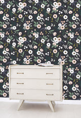 Papier peint fleurs fond sombre