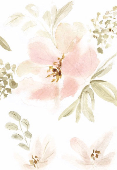 Echantillon Papier Peint Aquarelle Grandes Fleurs Rose Orangée