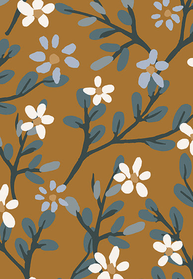 Echantillon Papier peint fleurs - Exquisite Blossoms - mustard